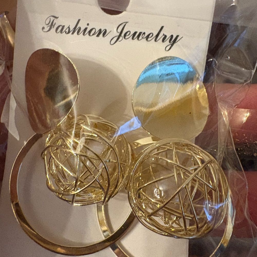 Chunky Golden Ball and Hoop Earrings Circle